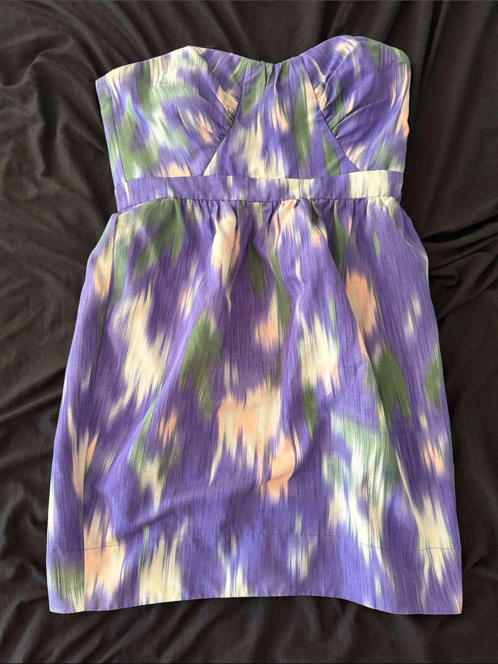 Shoshanna Strapless Brushstroke Floral Dress in Purple, Green & Blush